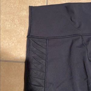 Lululemon Black Crops with Ruched Mesh Side Panel
